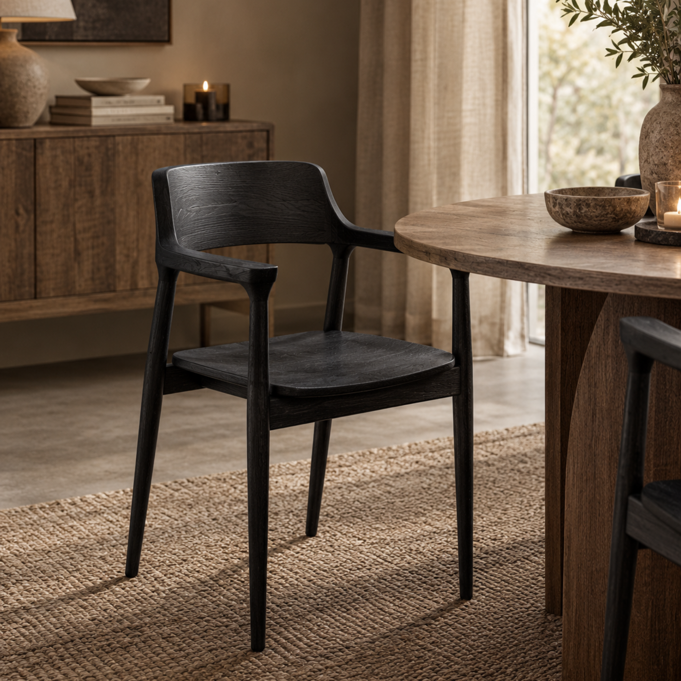 Massiv Matsalsstol i Svart Teak – York - Bild 2