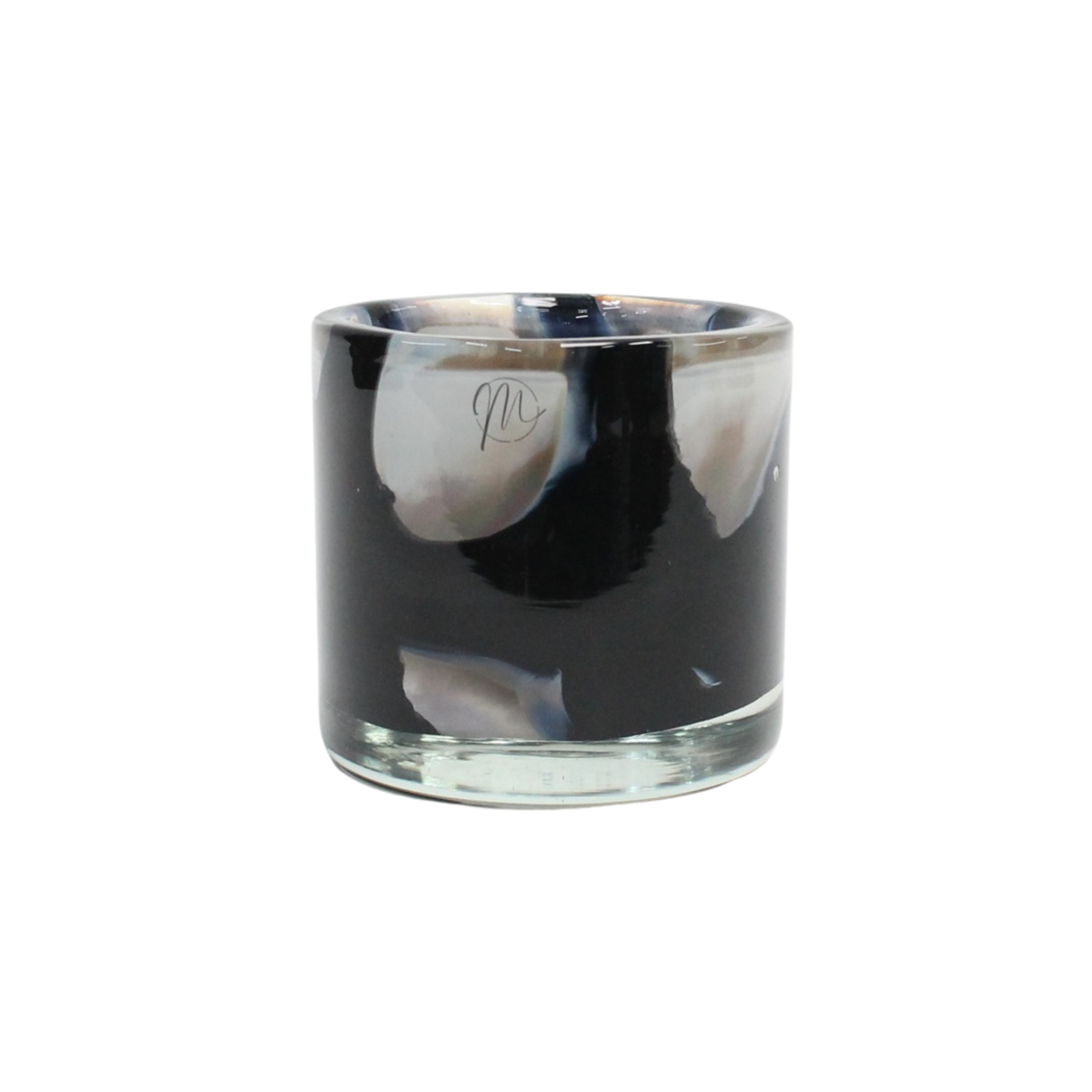 Ljuslykta Återvunnet Glas Vit/Beige/Svart S - Unik