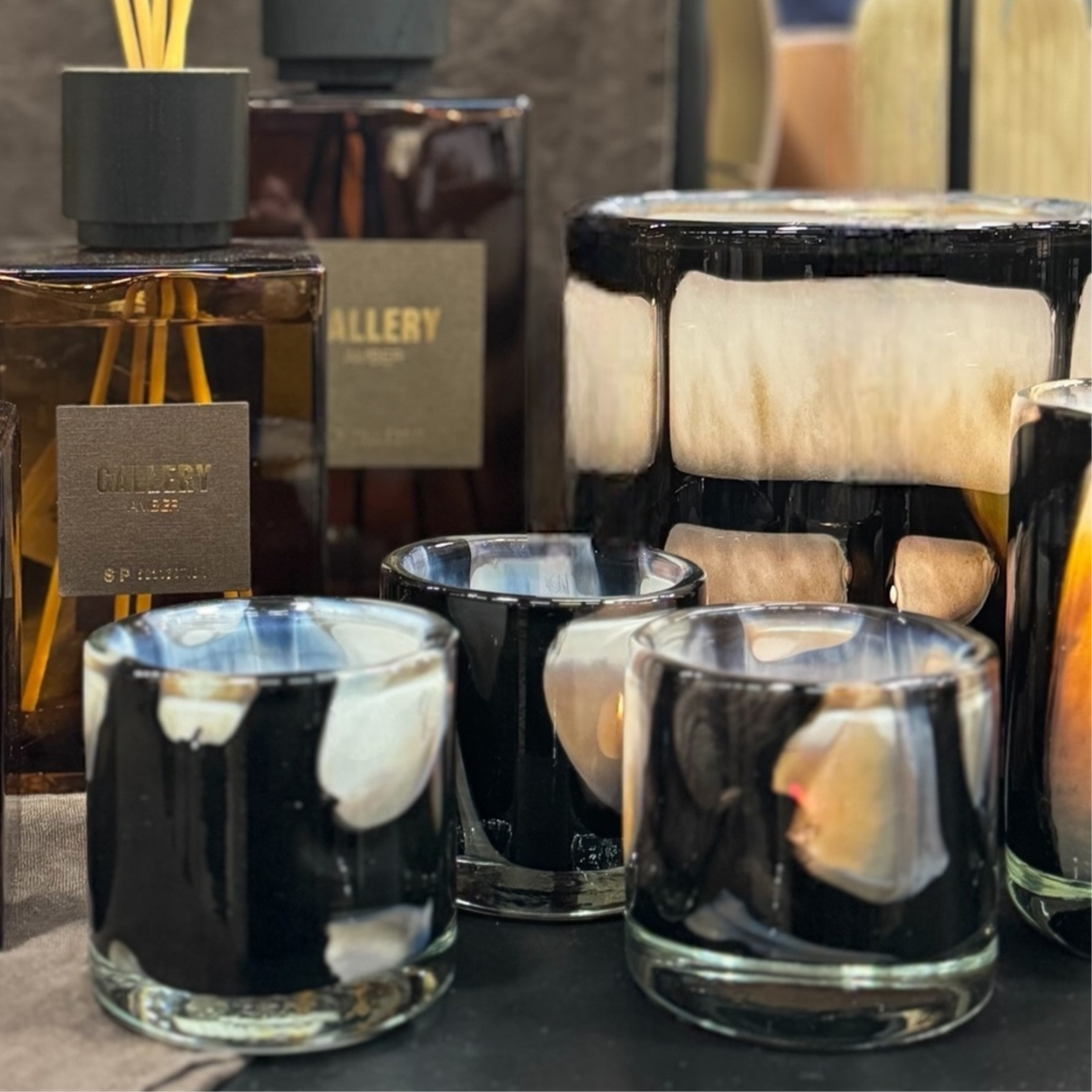 Ljuslykta Återvunnet Glas Vit/Beige/Svart S - Unik - Bild 2