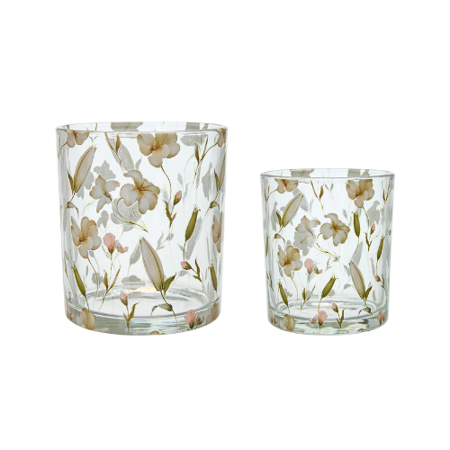Blommig ljuslykta i glas, 2-pack - Svea