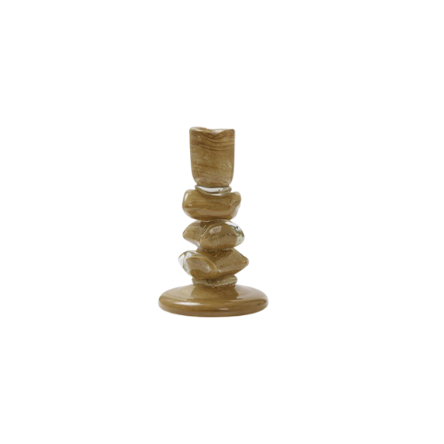 Ljusstake i Handblåst Glas Beige S - Caramella