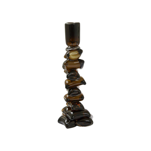 Ljusstake i Handblåst Glas Brun L - Caramella